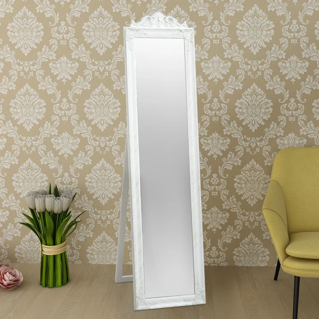 Baroque Style Free-Standing Mirror 160x40 cm White