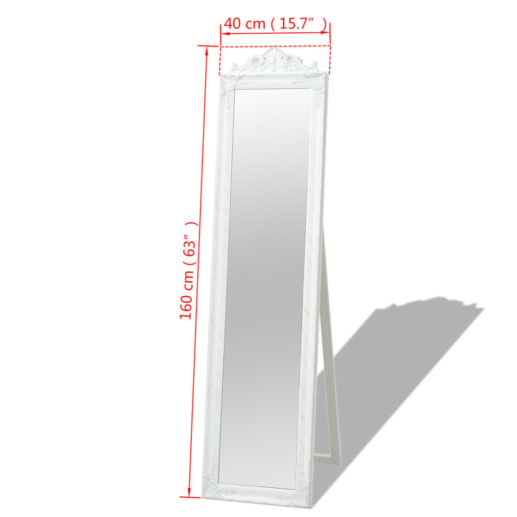 Baroque Style Free-Standing Mirror 160x40 cm White