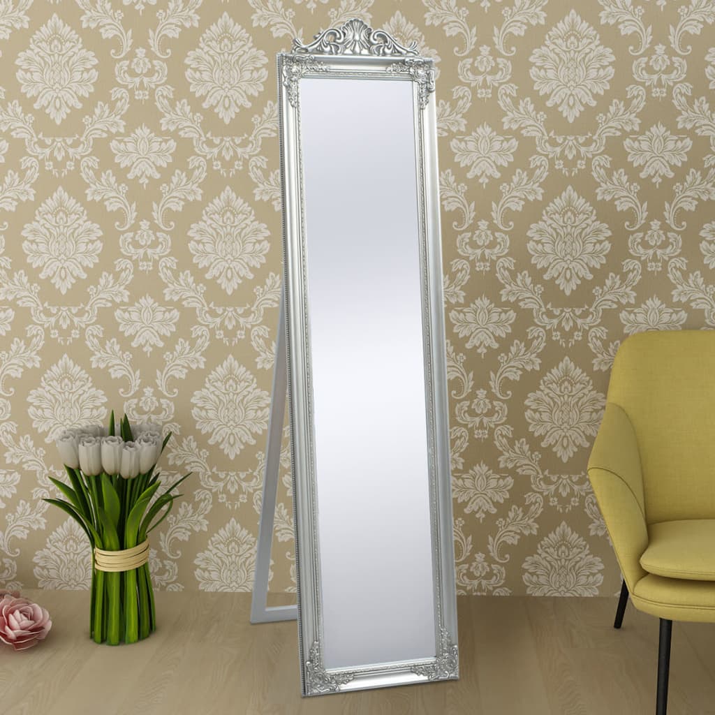 Baroque Style Free-Standing Mirror 160x40 cm Silver