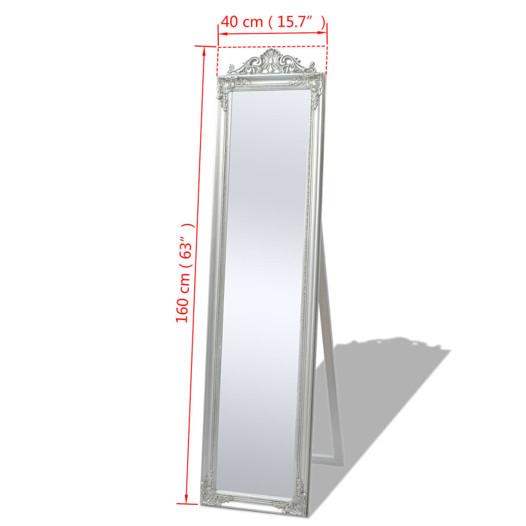 Baroque Style Free-Standing Mirror 160x40 cm Silver