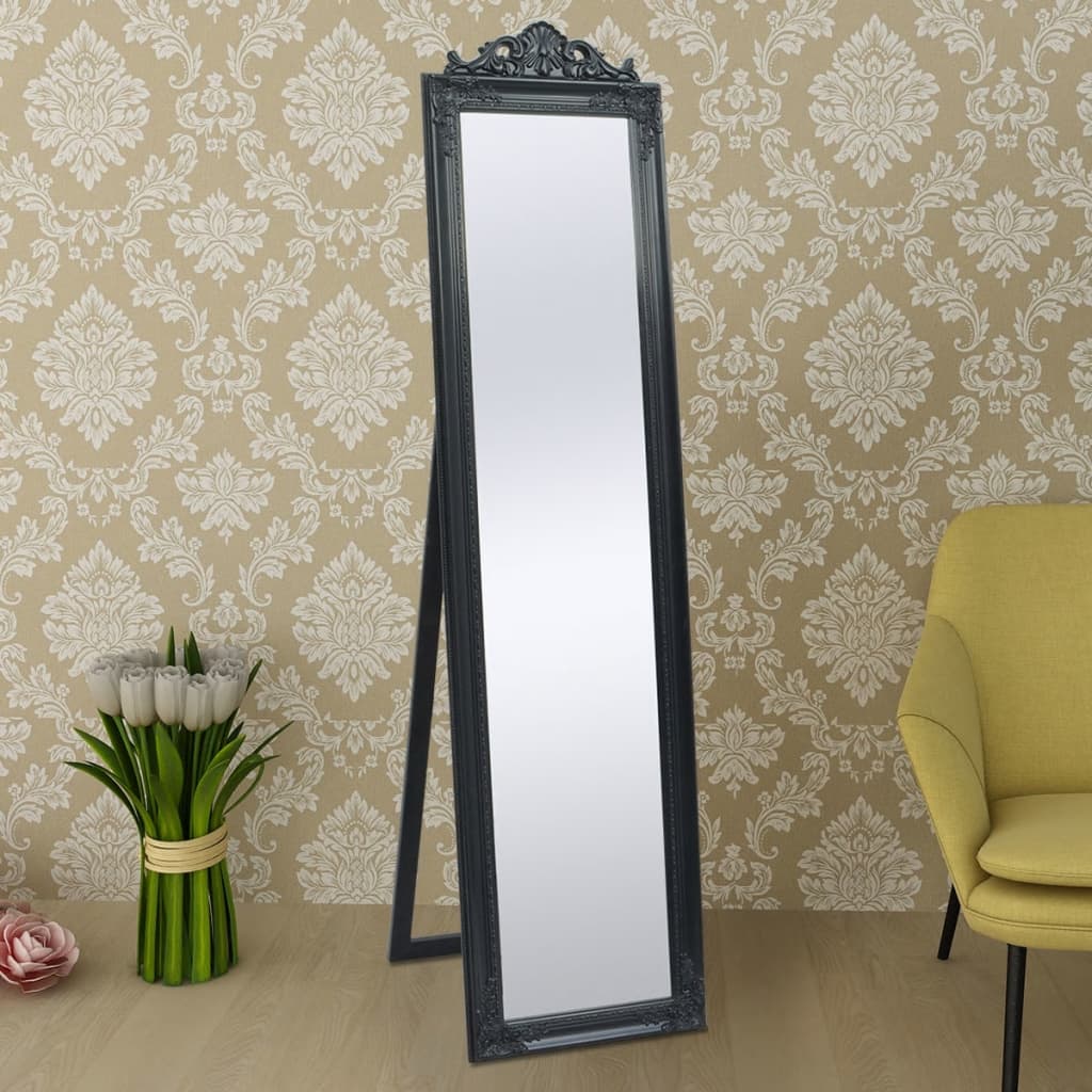 Baroque Style Free-Standing Mirror 160x40 cm Black