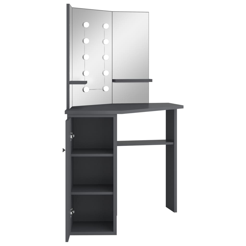 Corner Dressing Table with LED Grey 111x54x141.5 cm