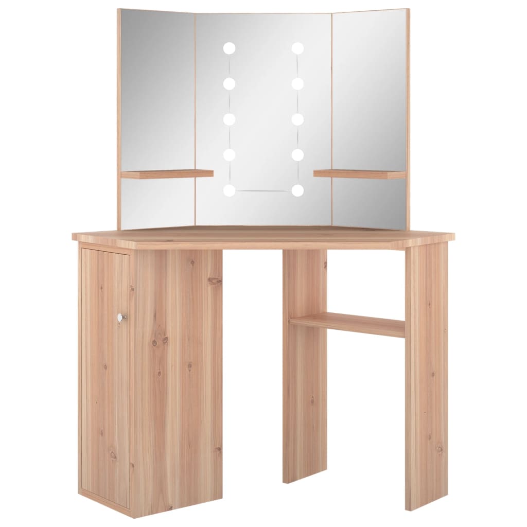 Corner Dressing Table with LED Oak 111x54x141.5 cm