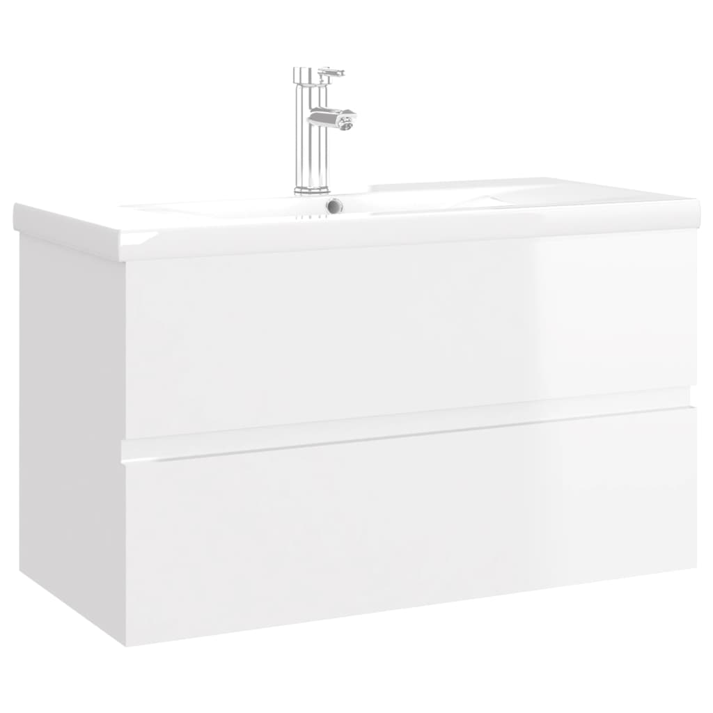 Sink Cabinet with Built-in Basin High Gloss White Engineered Wood-  80 x 38.5 x 45 cm