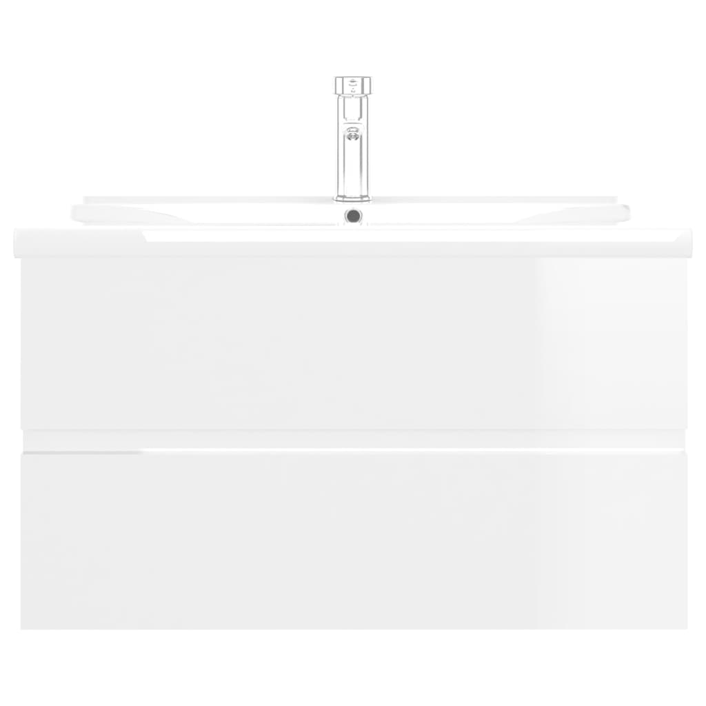 Sink Cabinet with Built-in Basin High Gloss White Engineered Wood-  80 x 38.5 x 45 cm