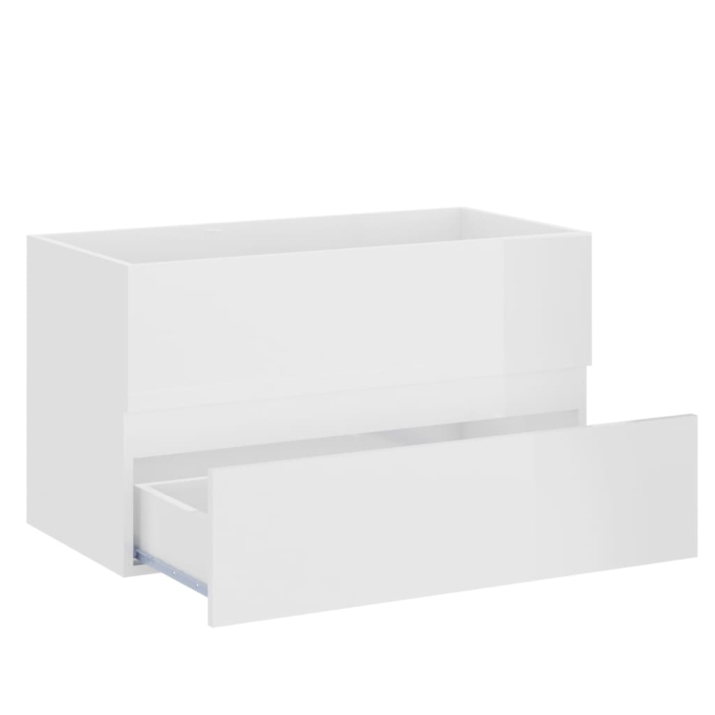 Sink Cabinet with Built-in Basin High Gloss White Engineered Wood-  80 x 38.5 x 45 cm