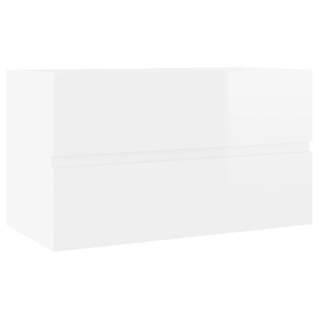 Sink Cabinet with Built-in Basin High Gloss White Engineered Wood-  80 x 38.5 x 45 cm