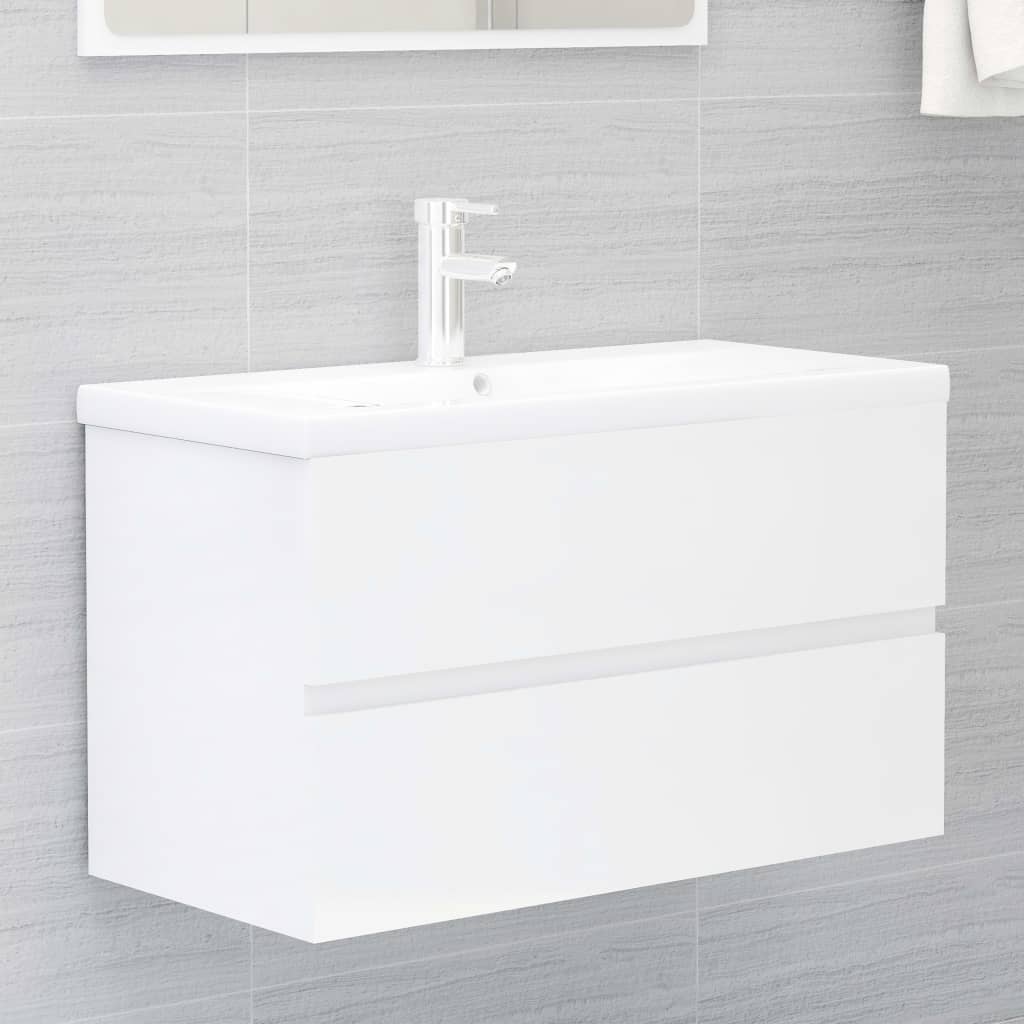 Sink Cabinet with Built-in Basin High Gloss White Engineered Wood-  80 x 38.5 x 45 cm