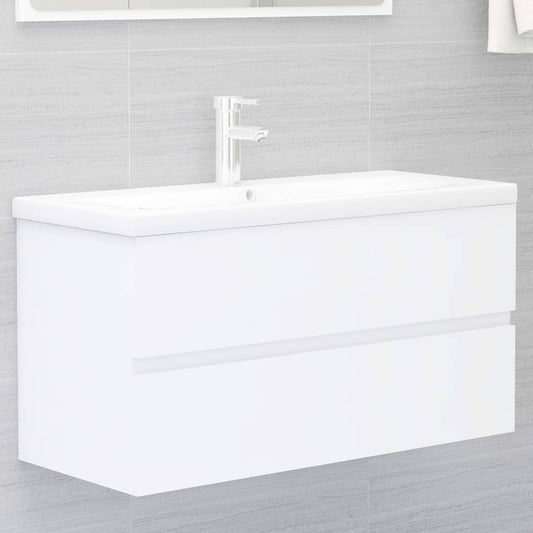 Sink Cabinet with Built-in Basin White Engineered Wood- 90 x 38.5 x 45 cm