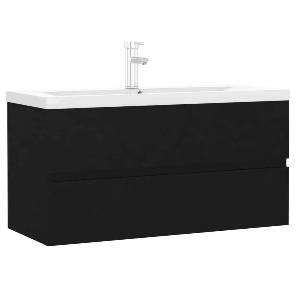 Sink Cabinet with Built-in Basin Black Engineered Wood 90 x 38.5 x 45 cm