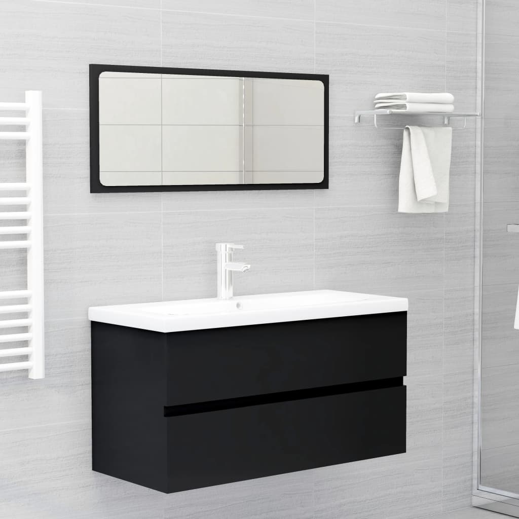 Sink Cabinet with Built-in Basin Black Engineered Wood 90 x 38.5 x 45 cm