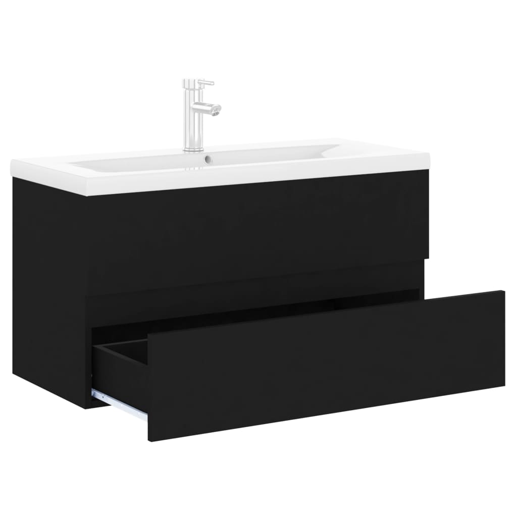 Sink Cabinet with Built-in Basin Black Engineered Wood 90 x 38.5 x 45 cm