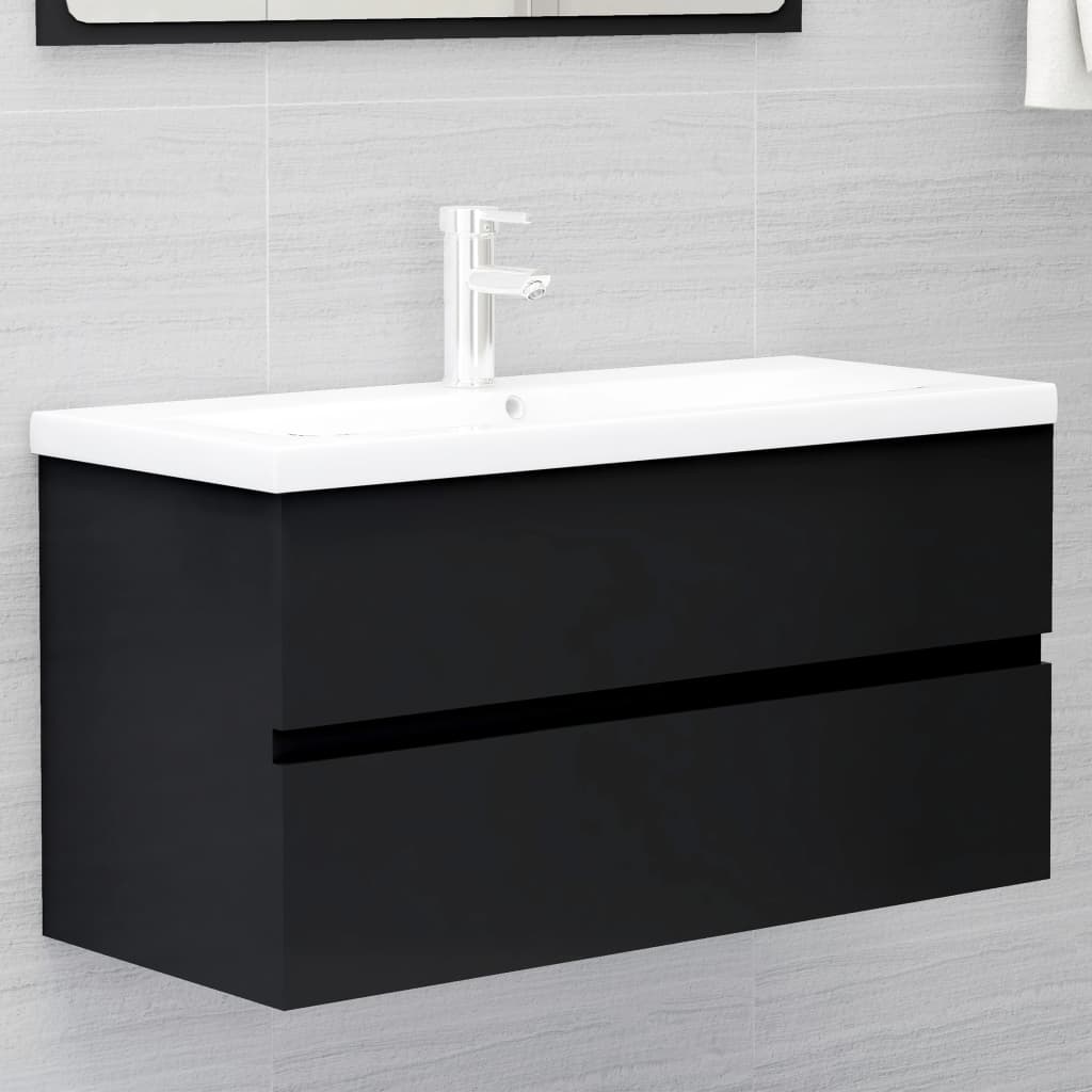 Sink Cabinet with Built-in Basin Black Engineered Wood 90 x 38.5 x 45 cm