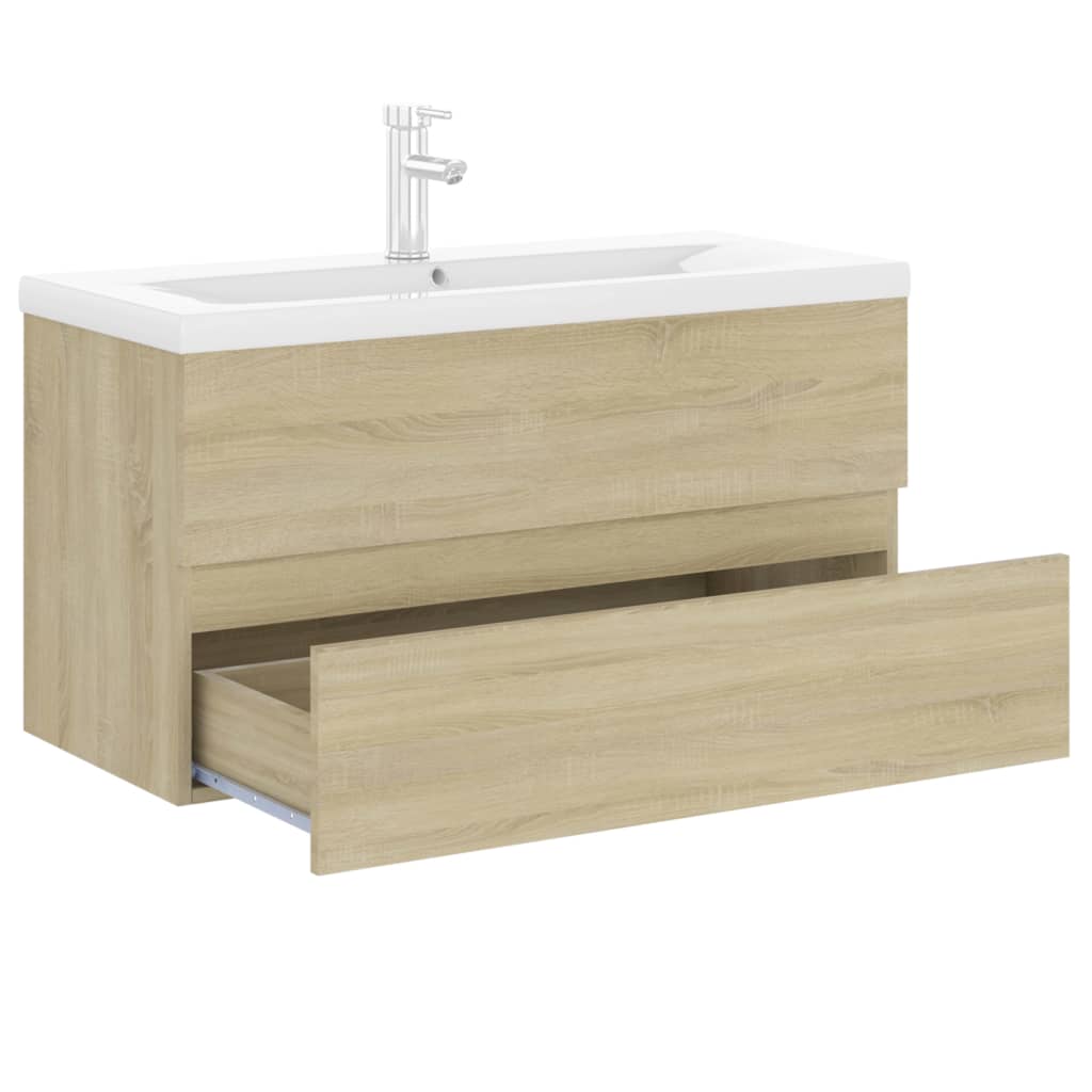 Sink Cabinet with Built-in Basin Sonoma Oak Engineered Wood - 90 x 38.5 x 45 cm