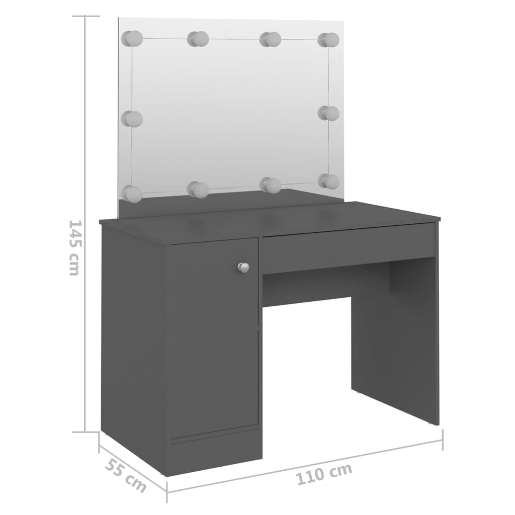 Makeup Table with LED Lights 110x55x145 cm MDF Grey