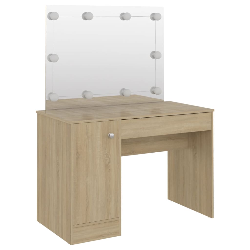 Makeup Table with LED Lights 110x55x145 cm MDF Oak