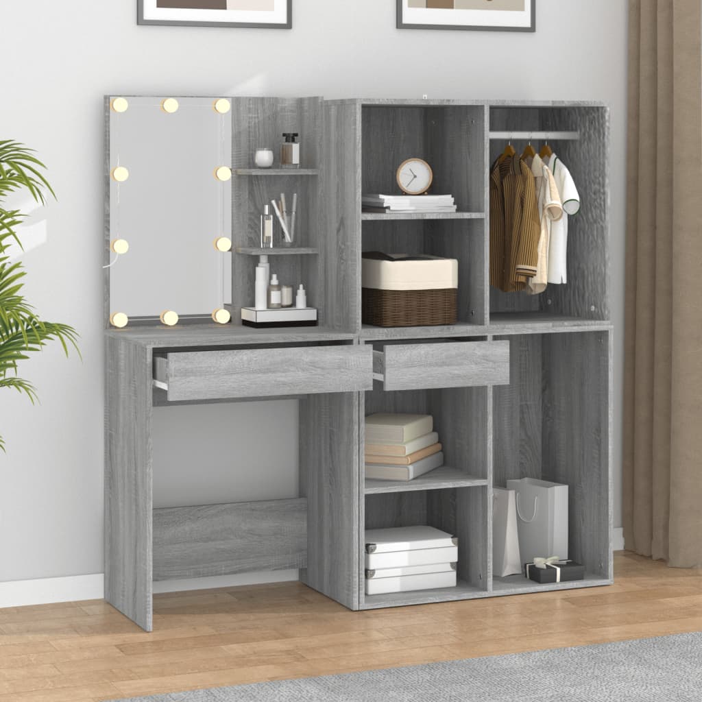 LED Dressing Table with Cabinets Grey Sonoma Engineered Wood