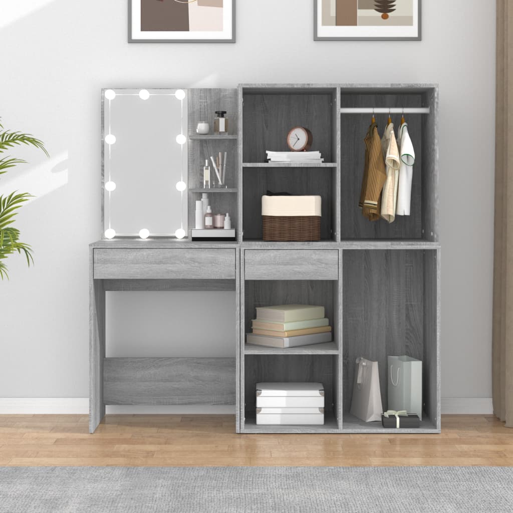 LED Dressing Table with Cabinets Grey Sonoma Engineered Wood