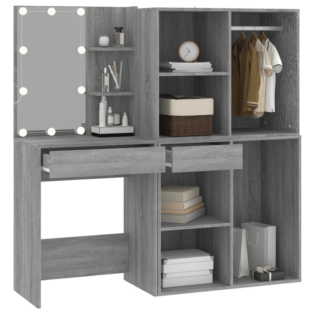 LED Dressing Table with Cabinets Grey Sonoma Engineered Wood