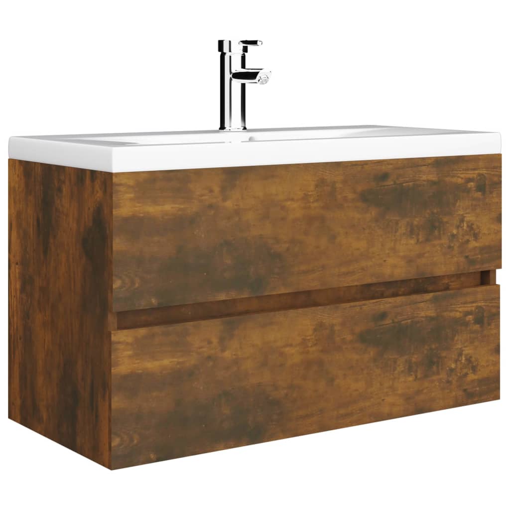 Sink Cabinet with Built-in Basin Smoked Oak Engineered Wood 80 x 38.5 x 45 cm