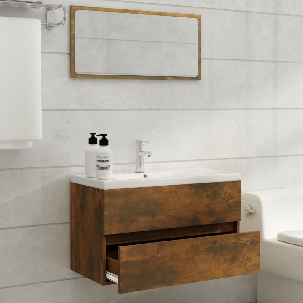 Sink Cabinet with Built-in Basin Smoked Oak Engineered Wood 80 x 38.5 x 45 cm