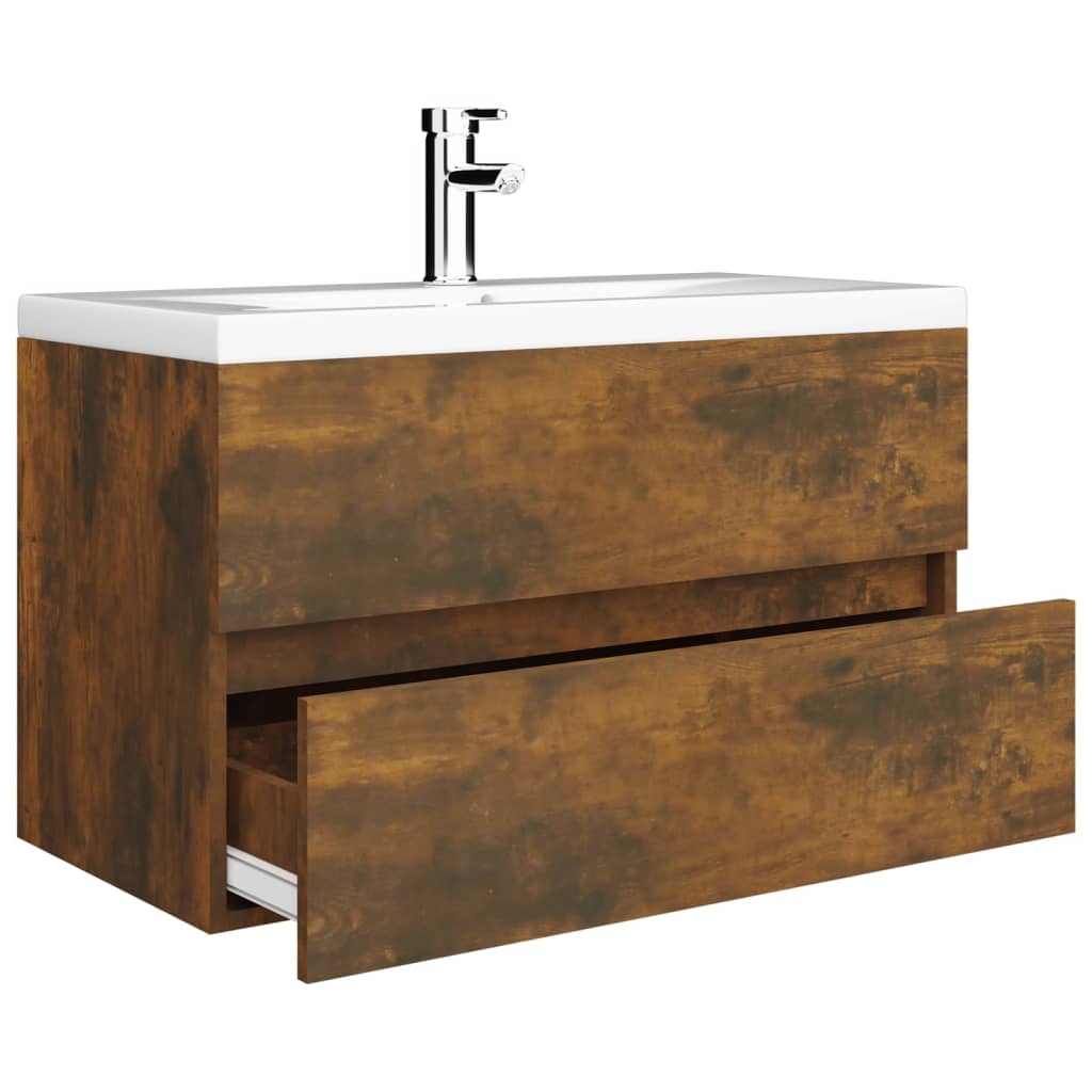 Sink Cabinet with Built-in Basin Smoked Oak Engineered Wood 80 x 38.5 x 45 cm