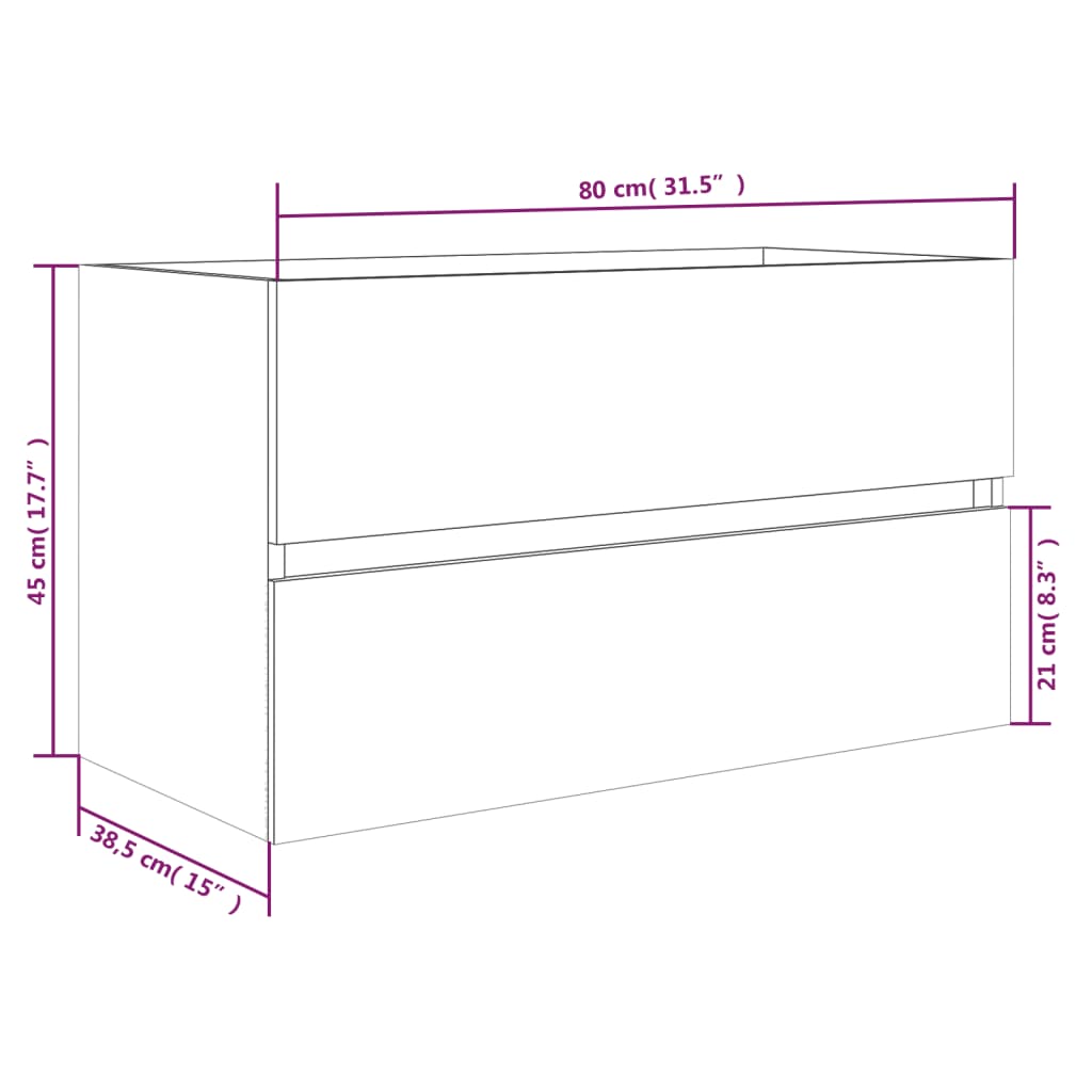 Sink Cabinet with Built-in Basin Smoked Oak Engineered Wood 80 x 38.5 x 45 cm