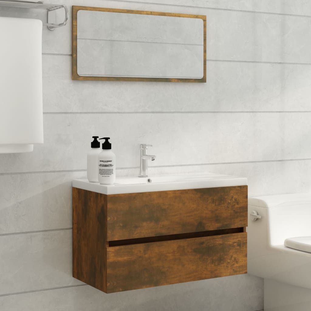 Sink Cabinet with Built-in Basin Smoked Oak Engineered Wood 80 x 38.5 x 45 cm