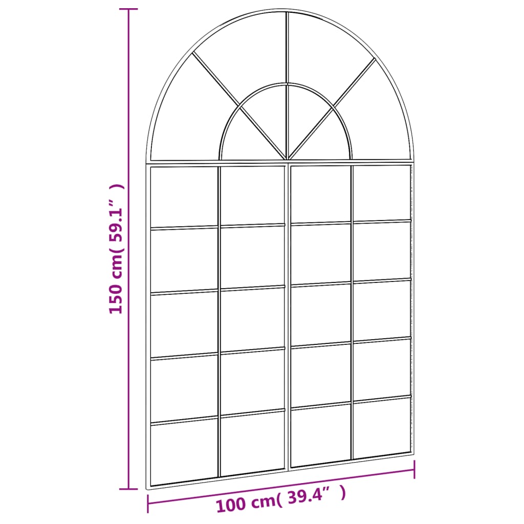 Wall Mirror Black 100x150 cm Arch Iron