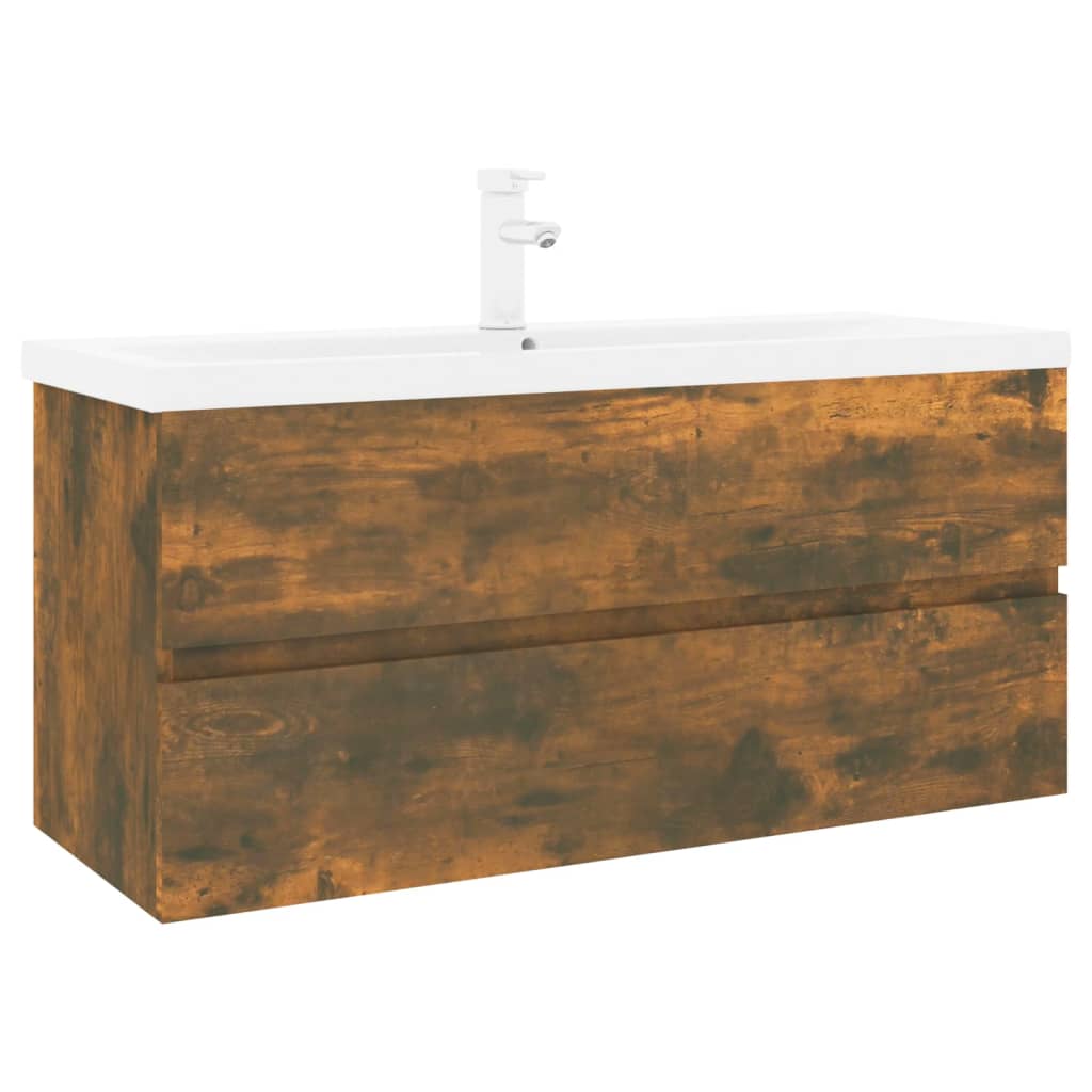 Sink Cabinet with Built-in Basin Smoked Oak Engineered Wood 100 x 38.5 x 45 cm