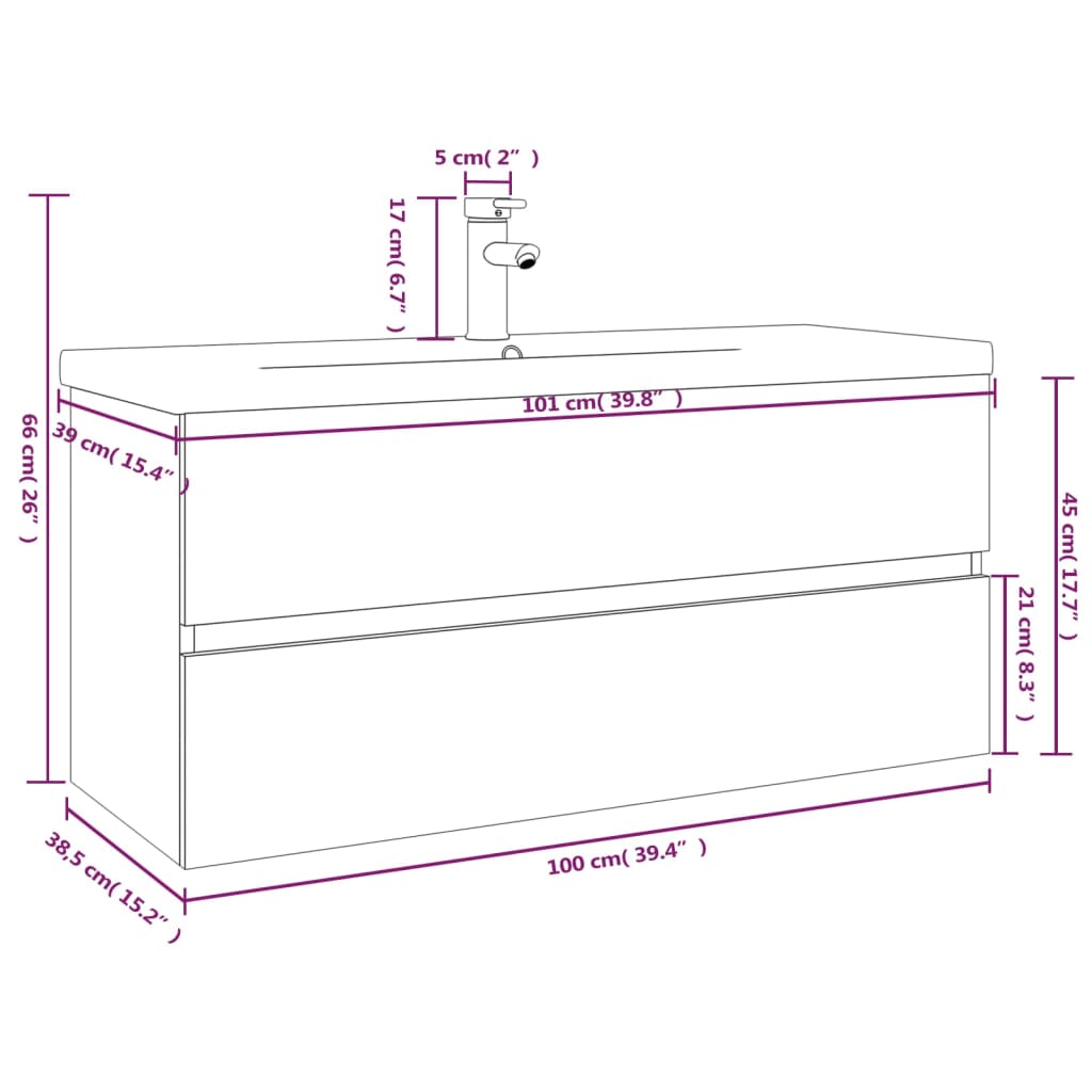 Sink Cabinet with Built-in Basin Smoked Oak Engineered Wood 100 x 38.5 x 45 cm