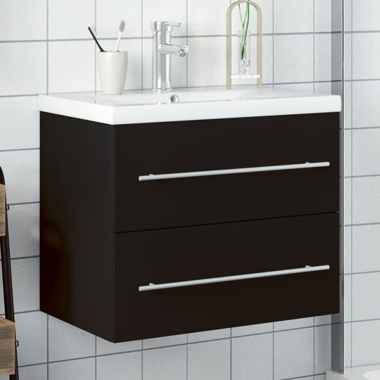 Bathroom Sink Cabinet with Built-in Basin Black