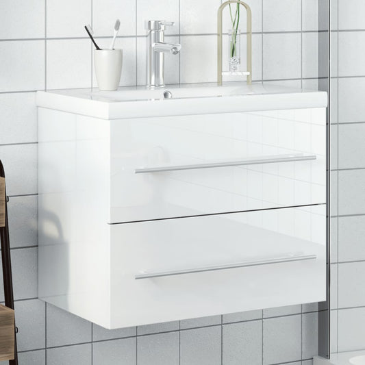 High Gloss White Sink Cabinet with Basin 60 x 38.5 x 48 cm