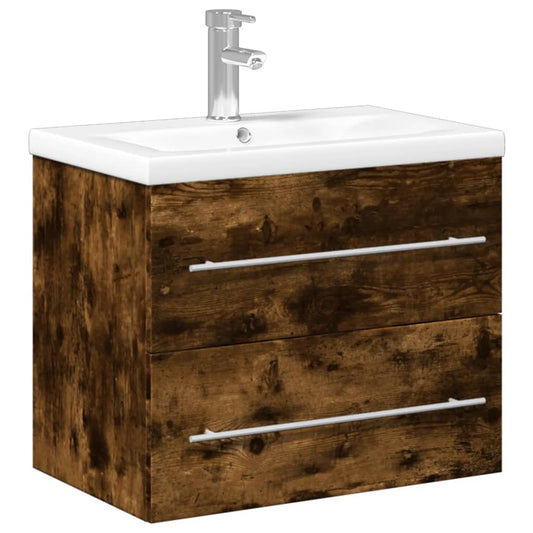 Bathroom Sink Cabinet with Built-in Basin Smoked Oak 60 x 38.5 x 48 cm