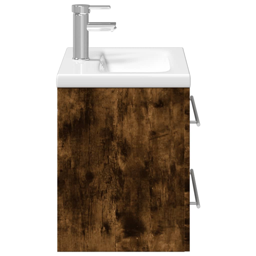 Bathroom Sink Cabinet with Built-in Basin Smoked Oak 60 x 38.5 x 48 cm