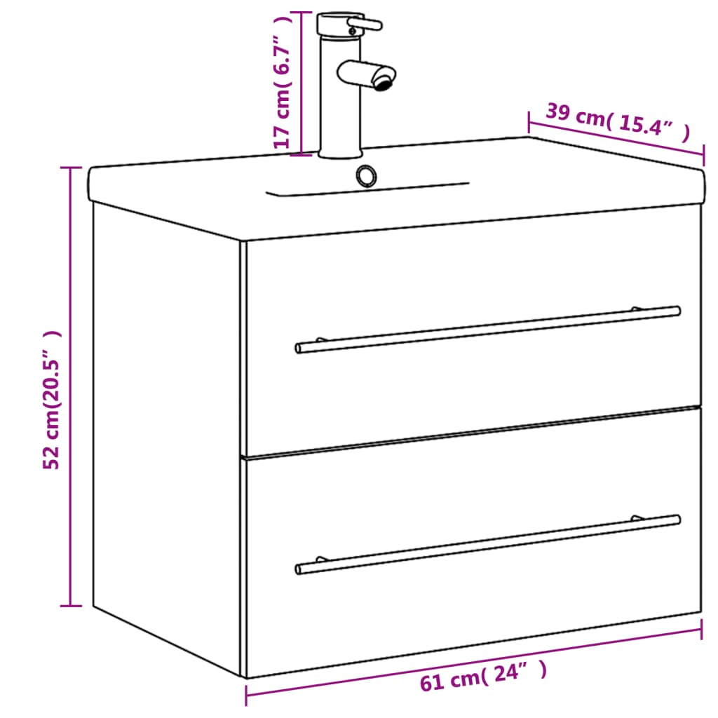 Bathroom Sink Cabinet with Built-in Basin Smoked Oak 60 x 38.5 x 48 cm