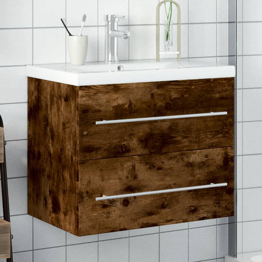 Bathroom Sink Cabinet with Built-in Basin Smoked Oak 60 x 38.5 x 48 cm