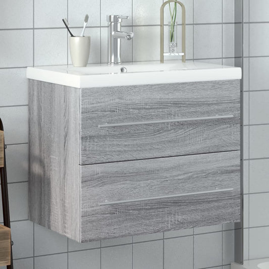 Bathroom Sink Cabinet with Built-in Basin Grey Sonoma 60 x 38.5 x 48 cm