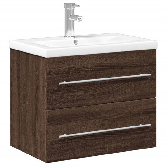 Bathroom Sink Cabinet with Built-in Basin Brown Oak 60 x 38.5 x 48 cm