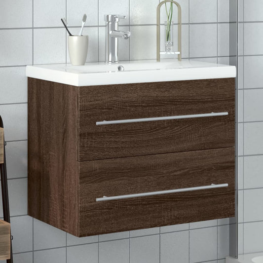 Bathroom Sink Cabinet with Built-in Basin Brown Oak 60 x 38.5 x 48 cm