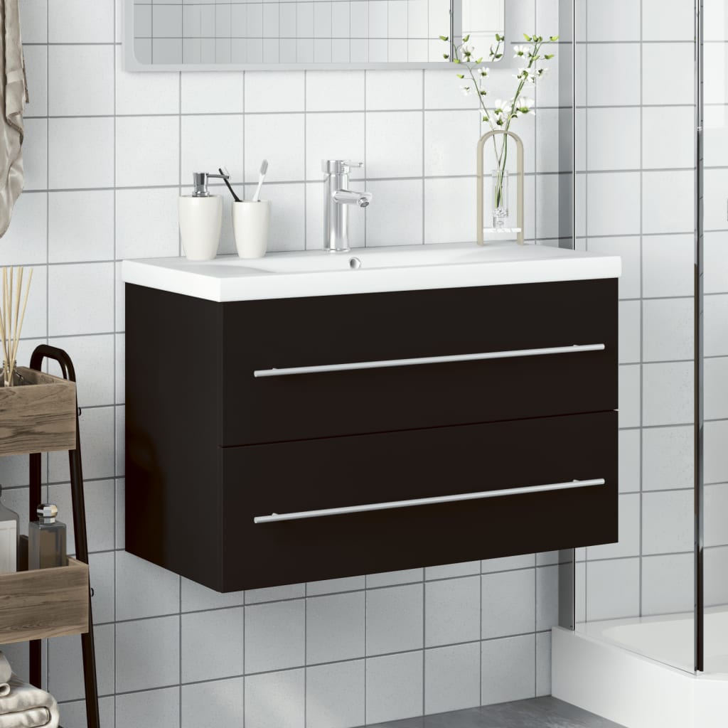 Black Sink Cabinet with Basin 80 x 38.5 x 48 cm