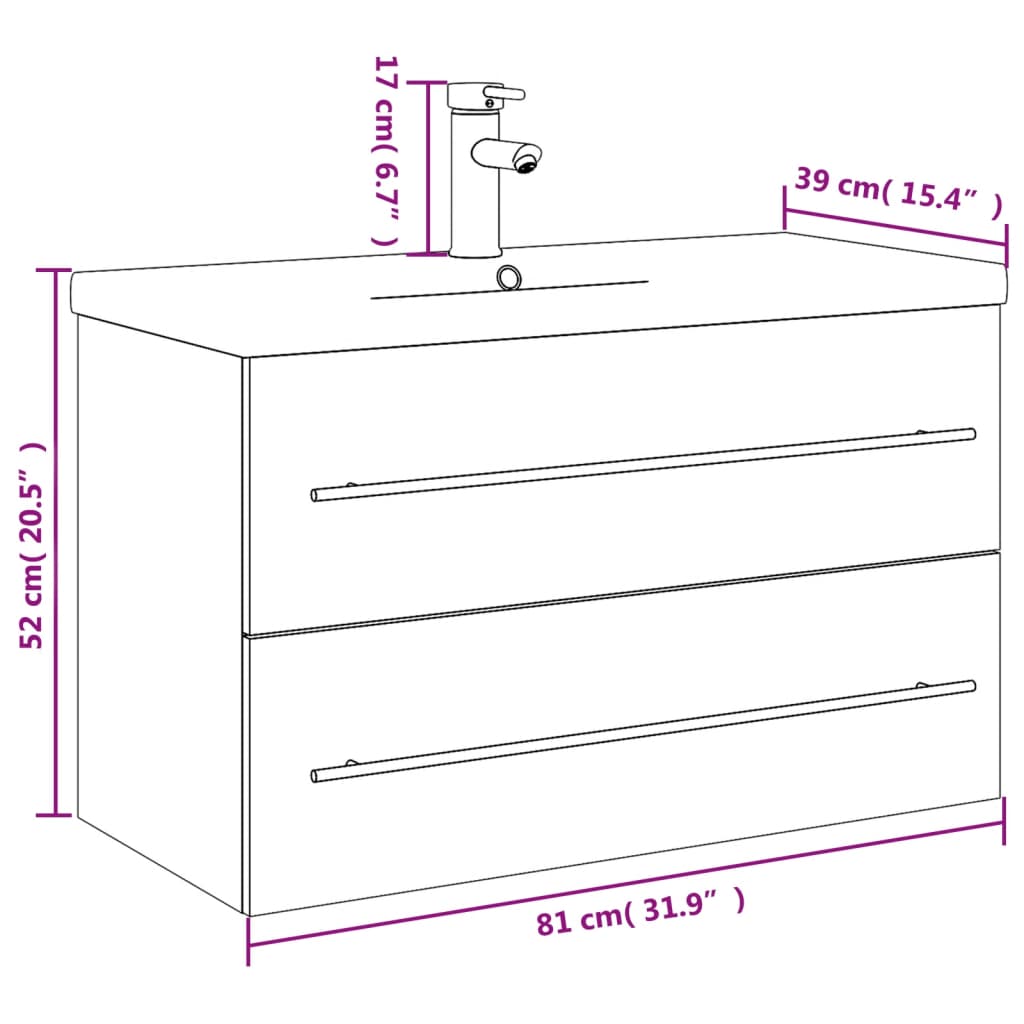 Black Sink Cabinet with Basin 80 x 38.5 x 48 cm