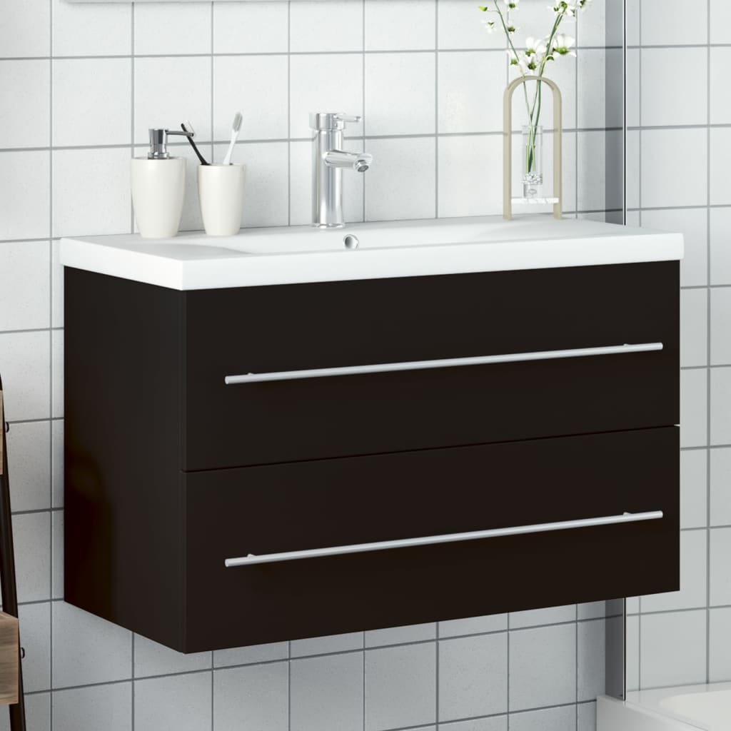 Black Sink Cabinet with Basin 80 x 38.5 x 48 cm