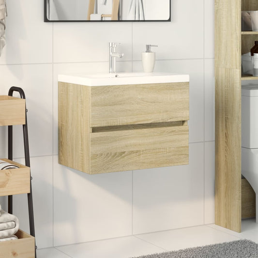 2 Piece Bathroom Furniture Set Ceramic and Engineered Wood  60 x 38.5 x 45 cm