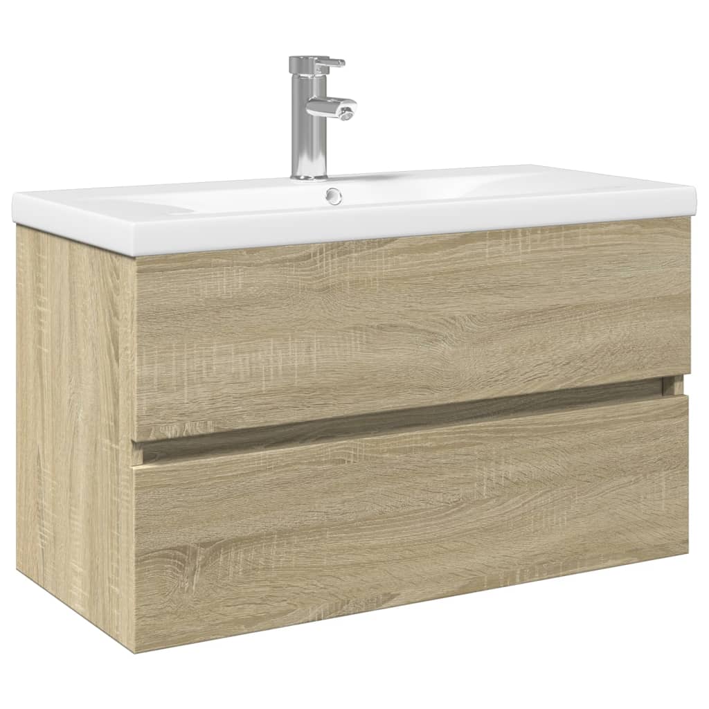 2 Piece Bathroom Furniture Set Ceramic and Engineered Wood 80 x 38.5 x 45 cm