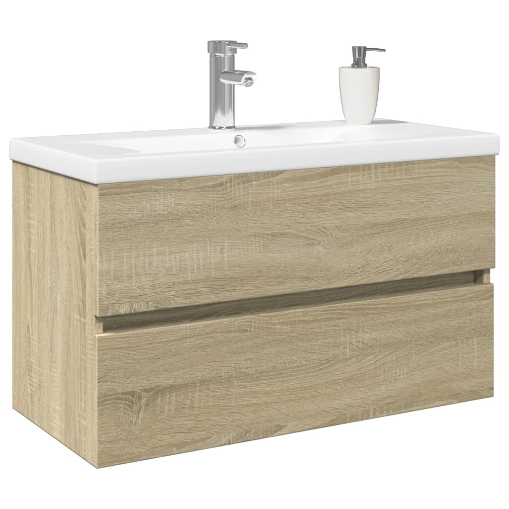 2 Piece Bathroom Furniture Set Ceramic and Engineered Wood 80 x 38.5 x 45 cm