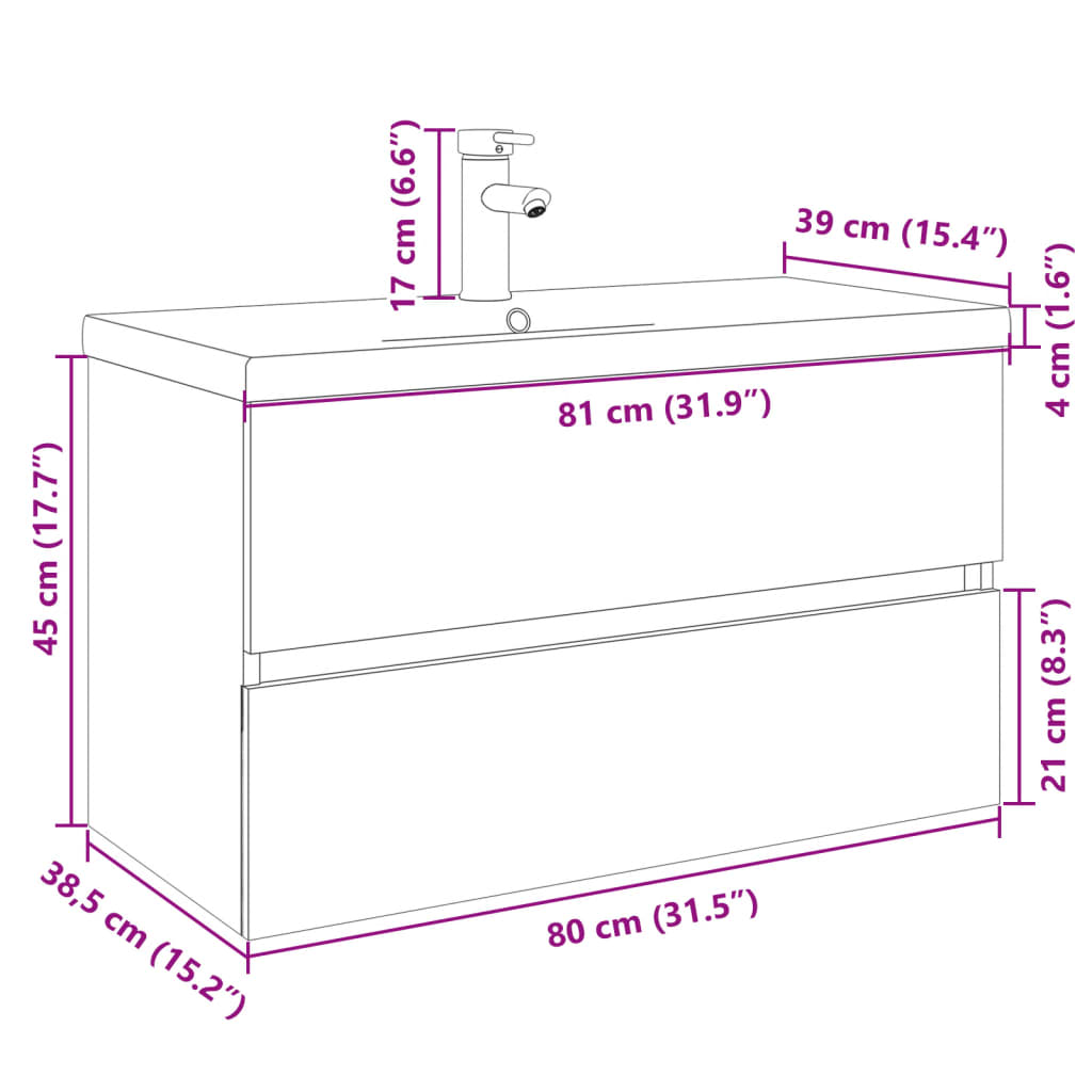 2 Piece Bathroom Furniture Set Ceramic and Engineered Wood 80 x 38.5 x 45 cm