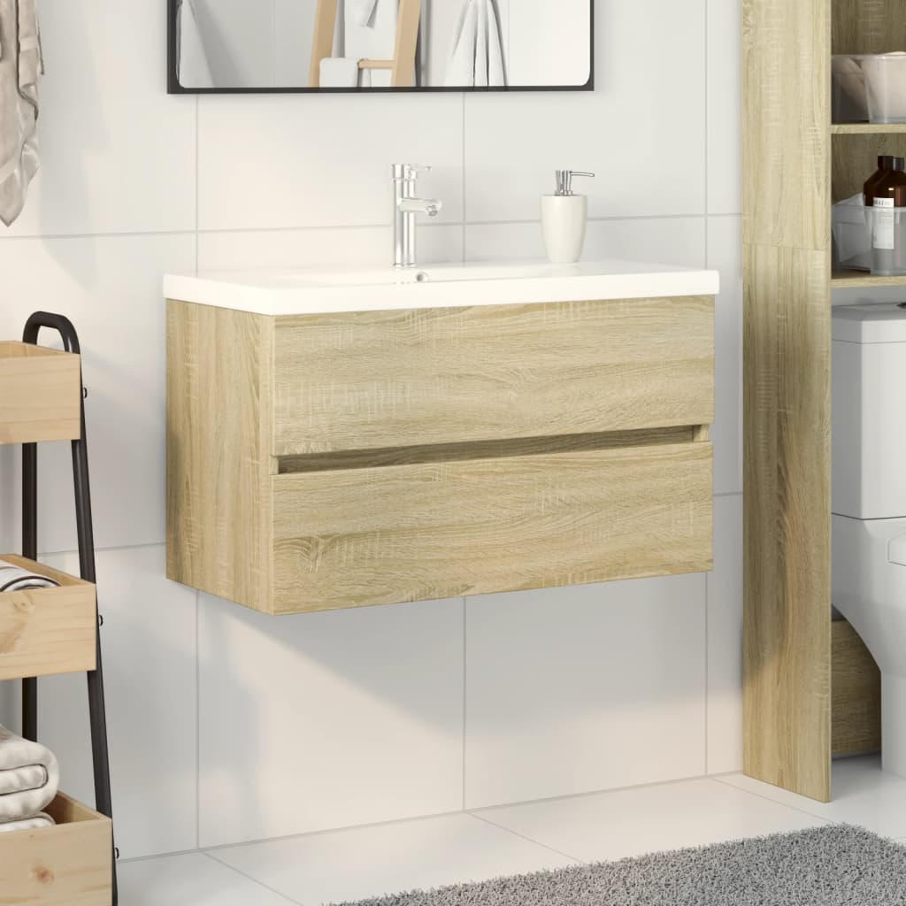 2 Piece Bathroom Furniture Set Ceramic and Engineered Wood 80 x 38.5 x 45 cm