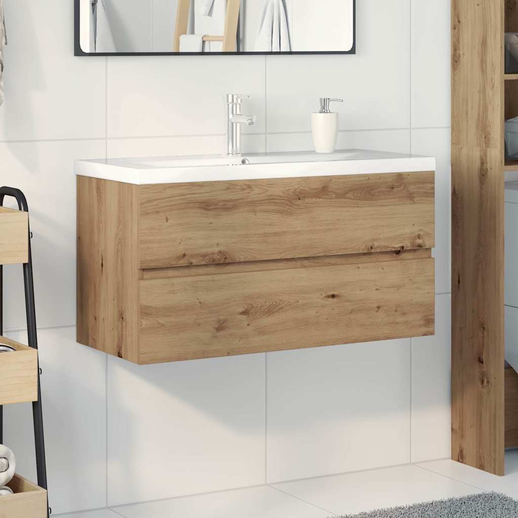 Sink Cabinet with Built-in Basin and Faucet Artisan Oak 90 x 38.5 x 45 cm