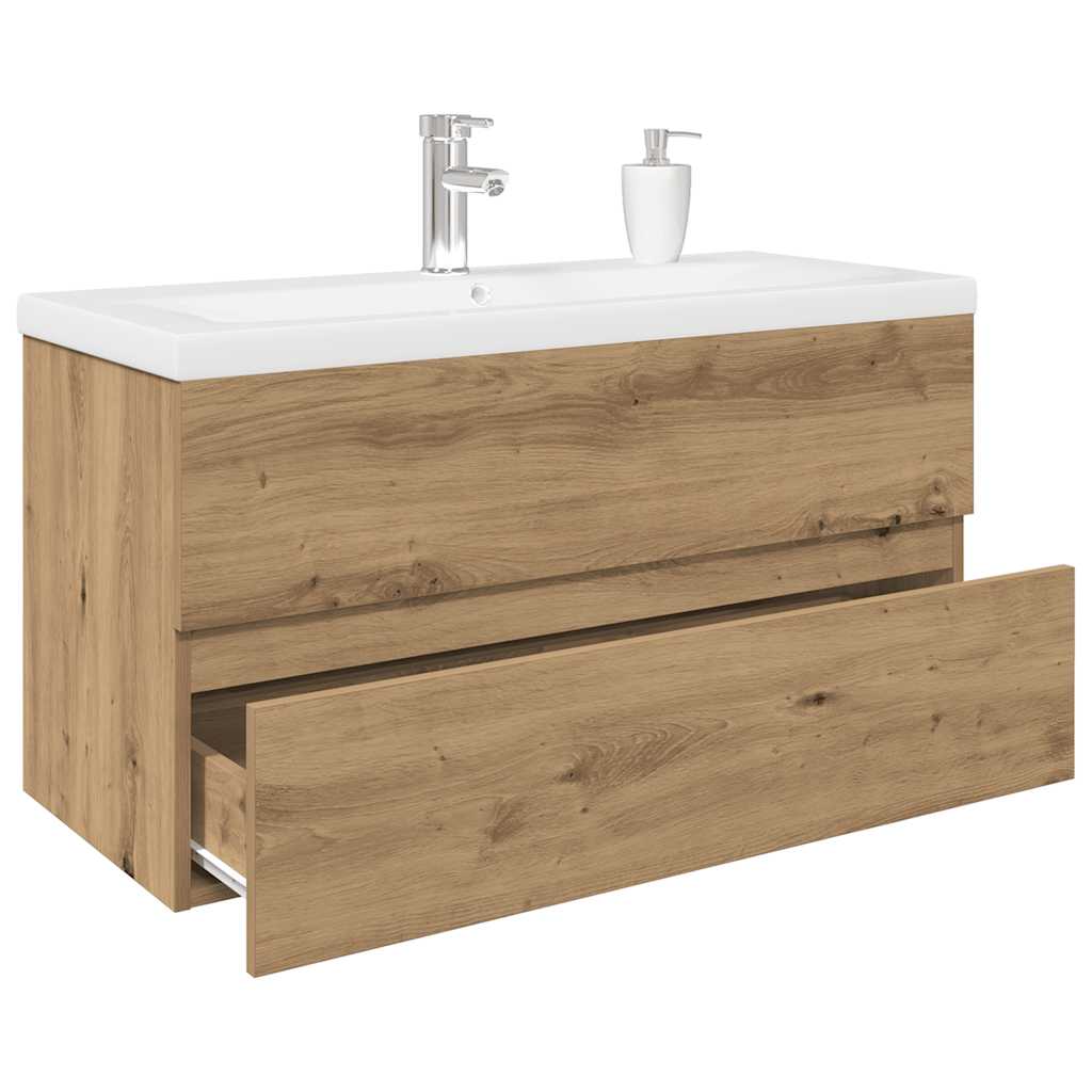 Sink Cabinet with Built-in Basin and Faucet Artisan Oak 90 x 38.5 x 45 cm